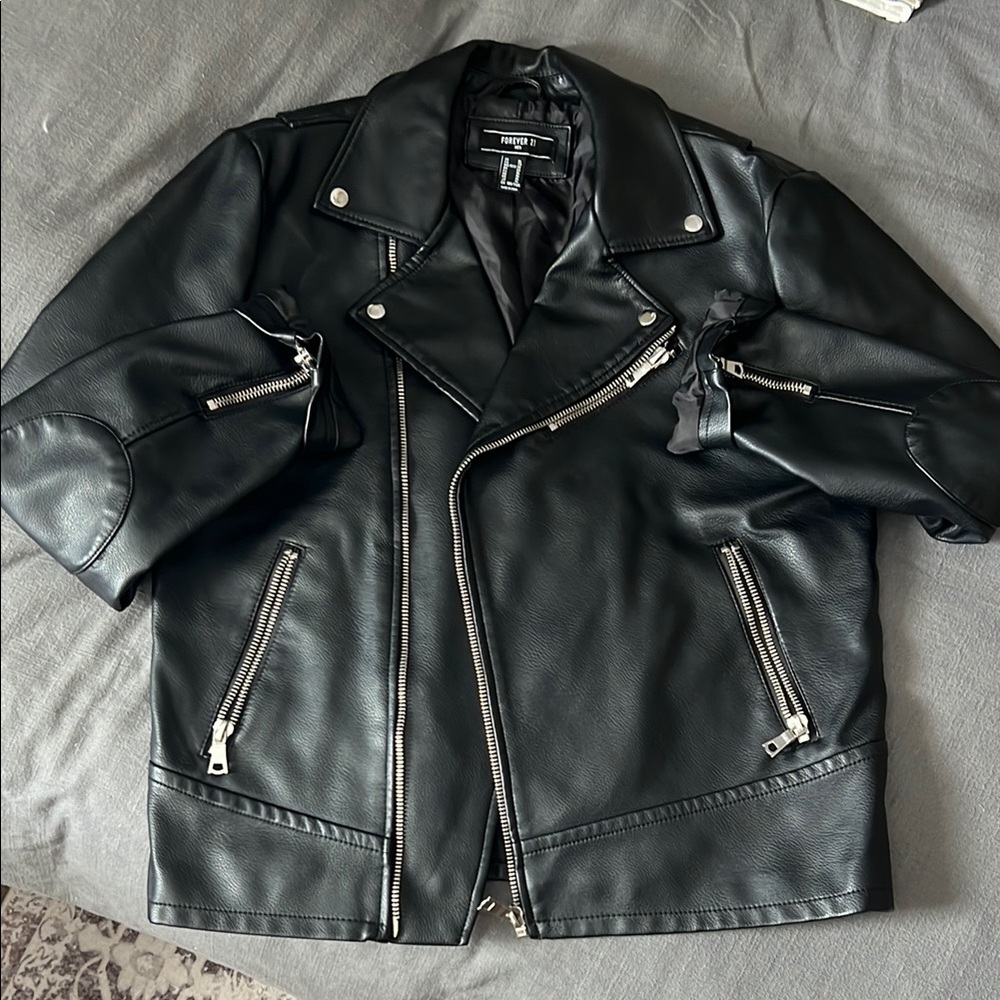 Black Faux Leather Biker Jacket